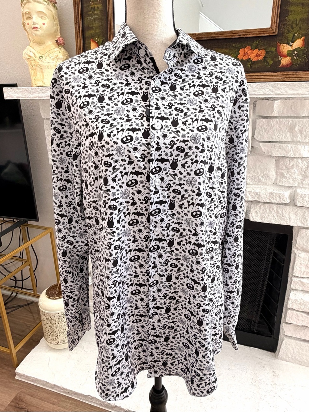 Tom Baine Halloween Shirt Men XL Slim Fit Cats Bats Pumpkins - Unworn